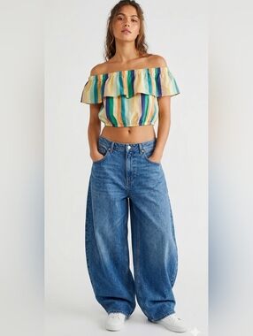 Urban Outfitters Lumiere Striped Off-Shoulder Crop Top in Multicolor NWT